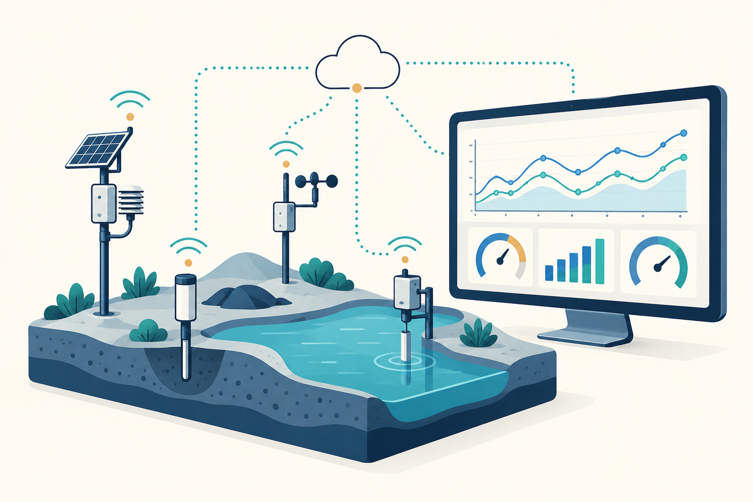 Field sensors connected to a monitoring dashboard